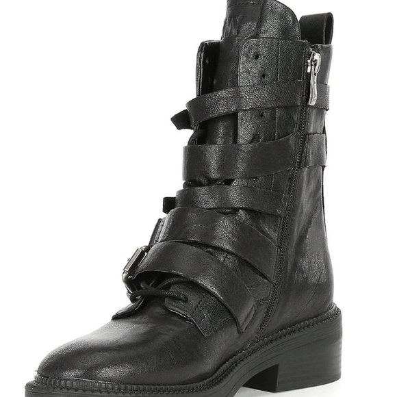 DKNY Ita Strappy Buckle Detail Leather Combat Boot - Picture 4 of 12
